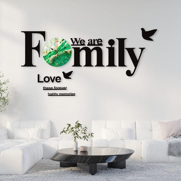 We Are Family With Birds Dial Wooden Wall Clock