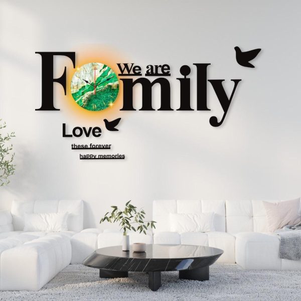 We Are Family With Birds Dial Wooden Wall Clock